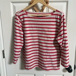 J. Crew Red and Cream Striped Boatneck Shirt, fisherman core, coastal, Nautical